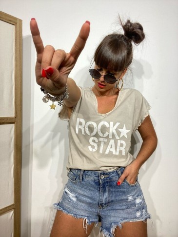 Camiseta Algodón ROCK STAR Taupe HEVE