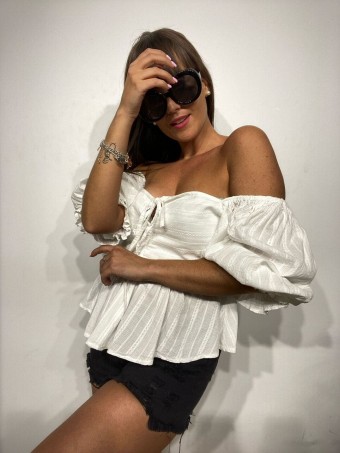 Blusa Abullonada LARZA Blanco Heve Blusa Abullonada LARZA Blanco Heve