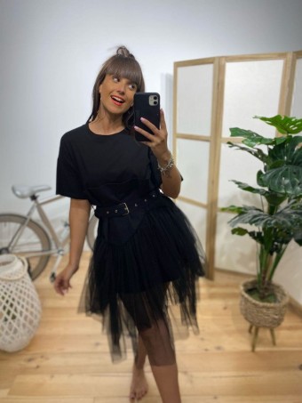 Vestido Combinado MALLULA Negro Heve Vestido Combinado MALLULA Negro Heve