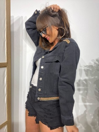 Cazadora Denim Cenefa WAYMIRE Negro Heve Cazadora Denim Cenefa WAYMIRE Negro Heve