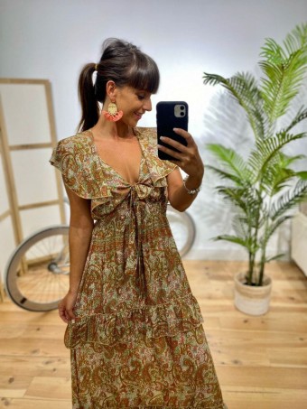 Vestido Volantes LIZZIE Camel Heve Vestido Volantes LIZZIE Camel Heve