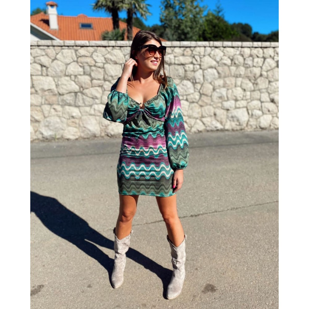 Vestido Lurex Cut Out YANEVA Khaki Heve Vestido Lurex Cut Out YANEVA Khaki Heve