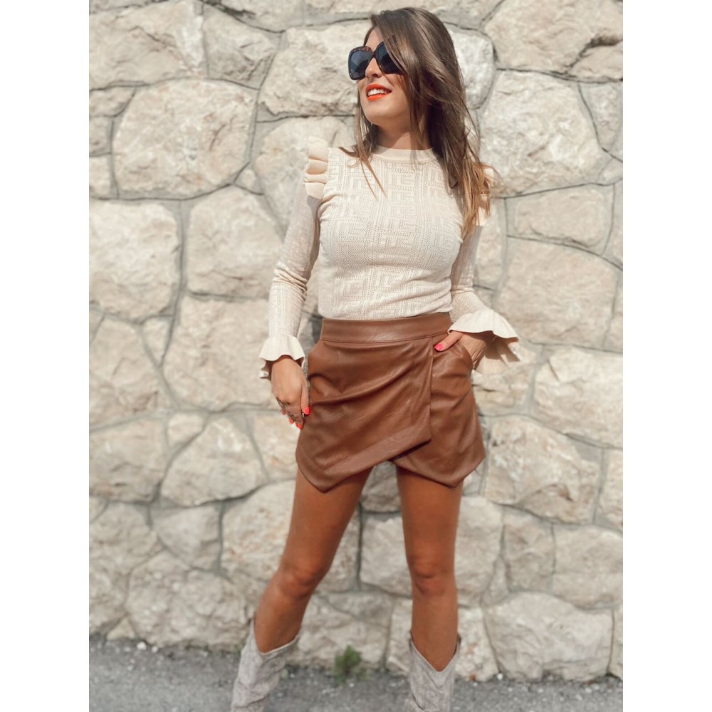 Falda Pantalón Polipiel SYLVANIA Marrón Heve Falda Pantalón Polipiel SYLVANIA Marrón Heve