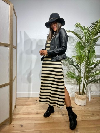 Vestido Rayas LAVINNA Negro/Beige Heve Vestido Rayas LAVINNA Negro/Beige Heve