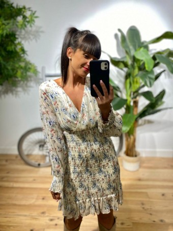 Vestido Nido Abeja CALITHEA Beige Heve Vestido Nido Abeja CALITHEA Beige Heve