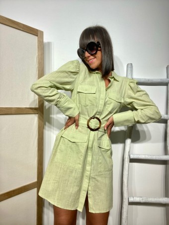 Vestido Camisero NADINE Verde Lima HEVE Vestido Camisero NADINE Verde Lima HEVE