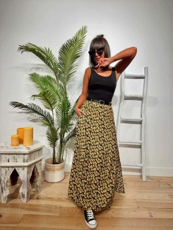 Falda Floral VALRIE Negro Heve Falda Floral VALRIE Negro Heve