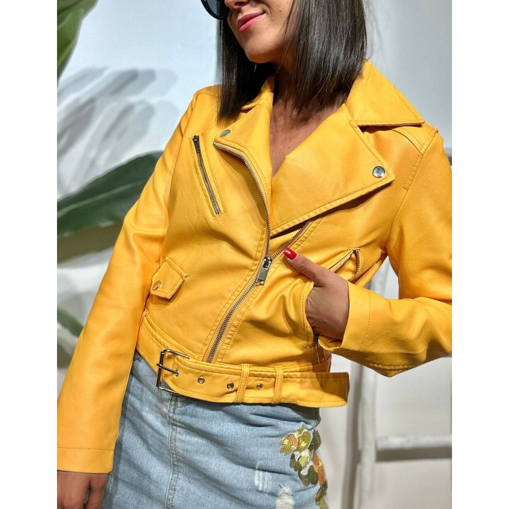 Cazadora Biker Polipiel RUNYAN Mostaza HEVE