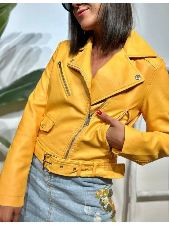 Cazadora Biker Polipiel RUNYAN Mostaza HEVE