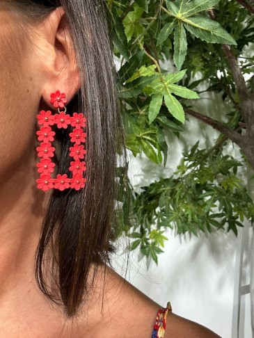 Pendientes Rectangulares Flores PRUNIA Rojo Heve