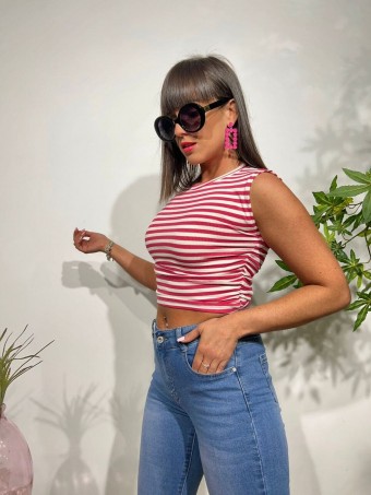 Camiseta Cropped Rayas RIALTA Fucsia Heve