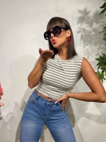 Camiseta Cropped Rayas RIALTA Gris Heve