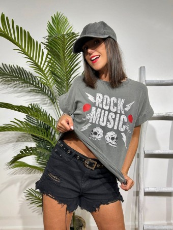 Camiseta Algodón ROCK MUSIC Gris HEVE