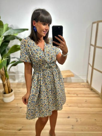 Vestido Floral AILANA Negro/Azul HEVE