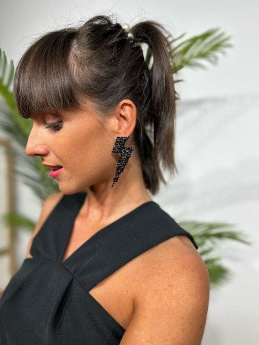 Pendientes Strass Rayo LUCILLE Negro HEVE