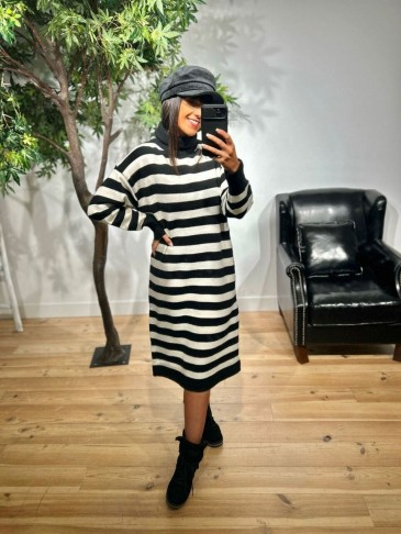 Vestido Punto Rayas SEABROOK Negro HEVE