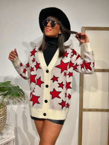 Cárdigan Estrellas KSENIA Beige/Rojo HEVE