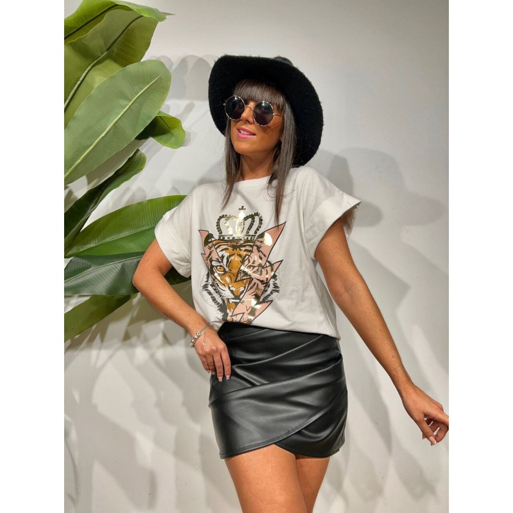 Camiseta Algodón TIGER KING Blanco HEVE Camiseta Algodón TIGER KING Blanco HEVE
