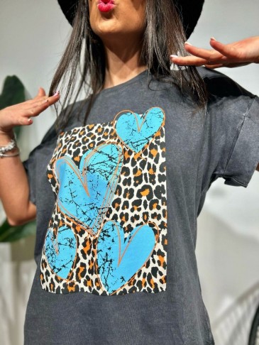 Camiseta Algodón LOVE AND PRINT Gris/Azul HEVE