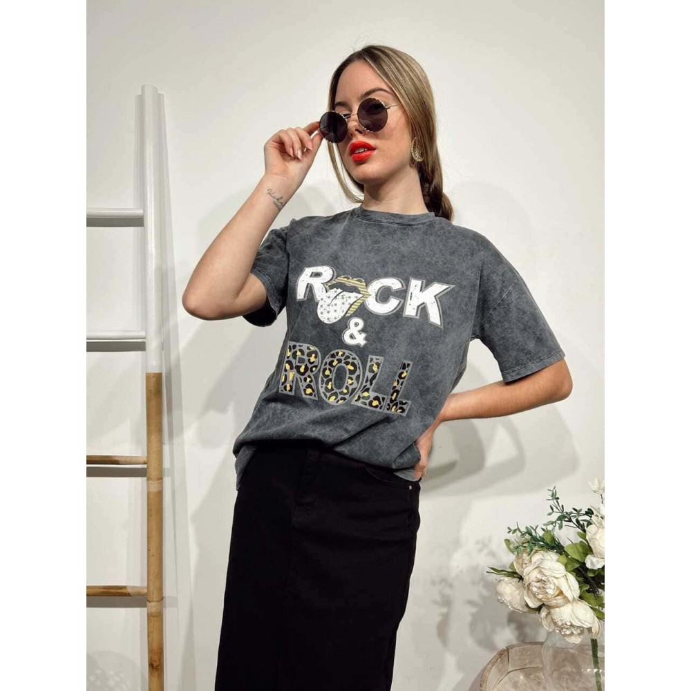 Camiseta Algodón ROCK AND ROLL PRINT Gris HEVE