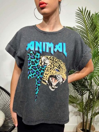 Camiseta Algodón ANIMAL THUNDER Gris/Azul HEVE