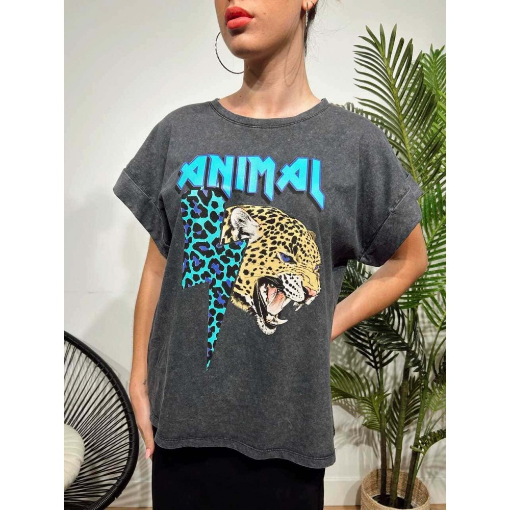 Camiseta Algodón ANIMAL THUNDER Gris/Azul HEVE