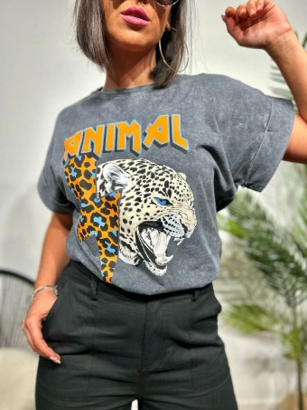 Camiseta Algodón ANIMAL THUNDER Gris/Naranja HEVE