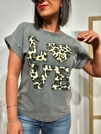 Camiseta Algodón PRINT IN LOVE Gris HEVE
