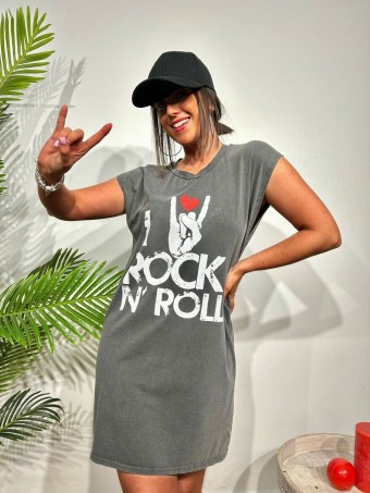 Vestido Algodón I LOVE ROCK N´ ROCK Gris HEVE
