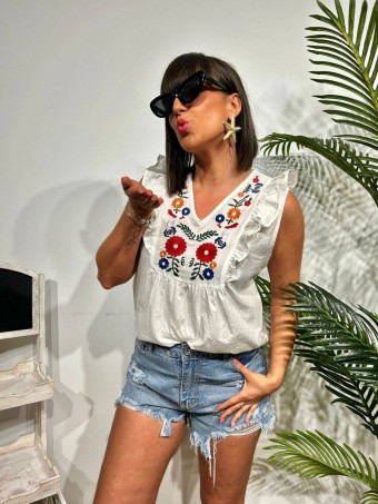 Blusa Bordado Floral AMBERONY Blanco HEVE