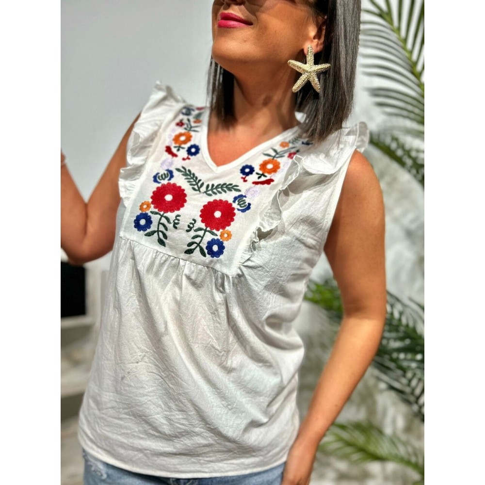 Blusa Bordado Floral AMBERONY Blanco HEVE