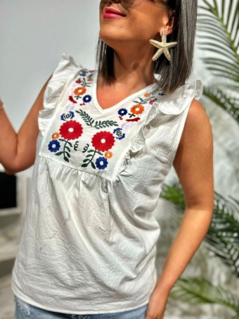 Blusa Bordado Floral AMBERONY Blanco HEVE