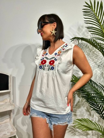 Blusa Bordado Floral AMBERONY Blanco HEVE