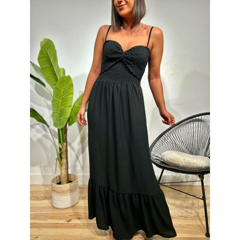 Vestido Largo Nido de Abeja BEKIND Negro HEVE