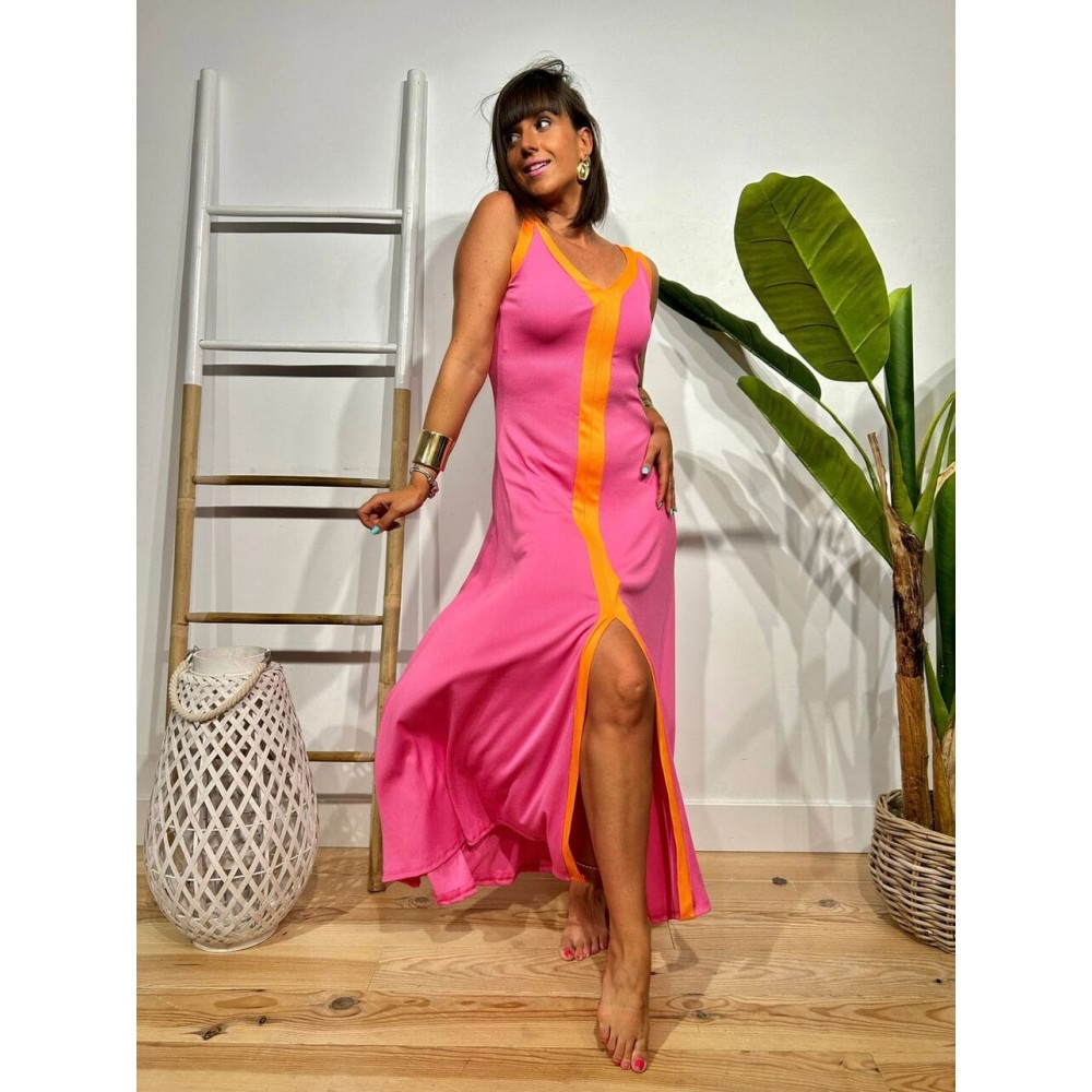 Vestido Largo Ribete FABIANNE Rosa HEVE