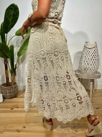 Conjunto Asimétrico Crochet TRIBEKA Beige HEVE