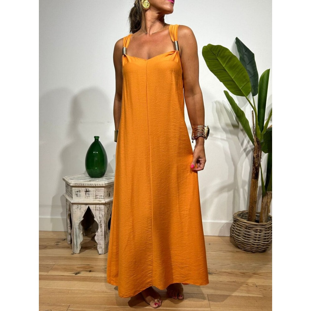 Vestido Largo Pieza Metálica ARGOSSY Naranja HEVE