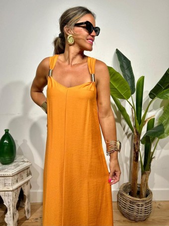 Vestido Largo Pieza Metálica ARGOSSY Naranja HEVE