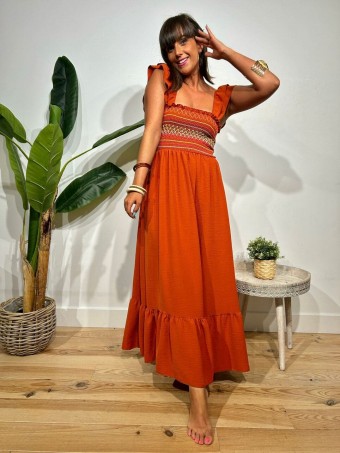 Vestido Nido de Abeja JANDIKE Terracota HEVE