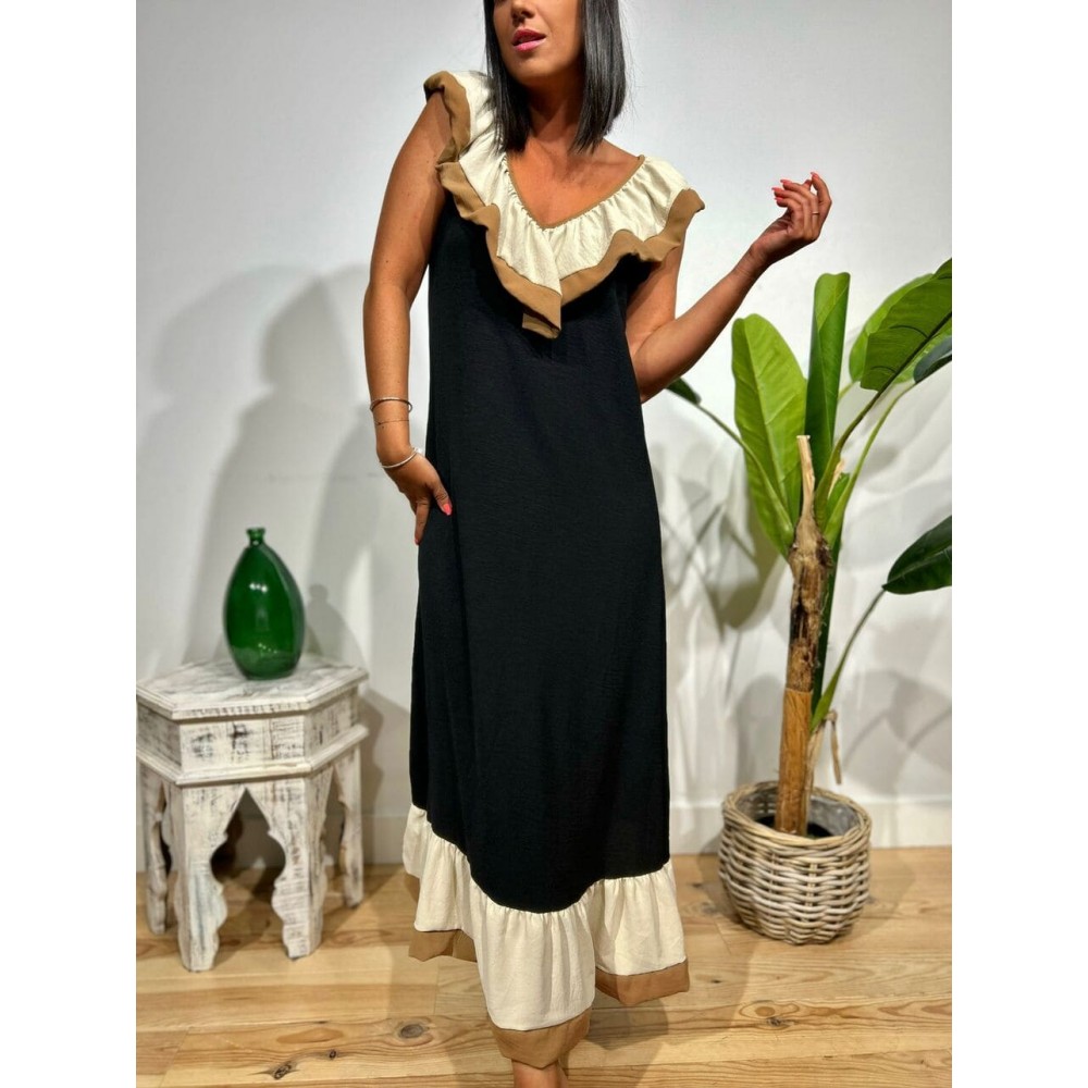 Vestido Maxi-Volante FLAVORIE Negro HEVE