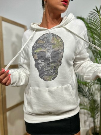 Sudadera Strass Calavera DAMAGE Blanco HEVE