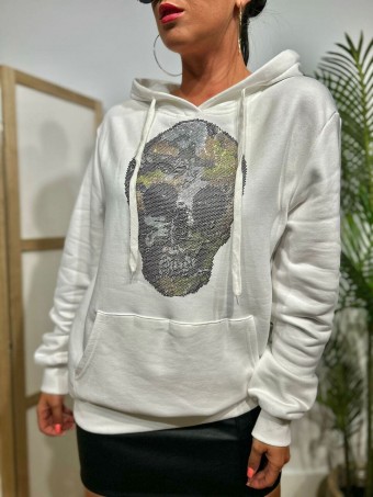 Sudadera Strass Calavera DAMAGE Blanco HEVE