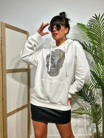 Sudadera Strass Calavera DAMAGE Blanco HEVE