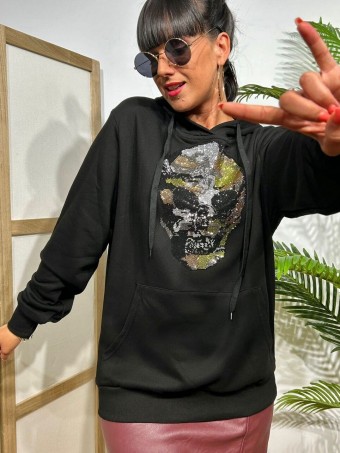 Sudadera Strass Calavera DAMAGE Negro HEVE