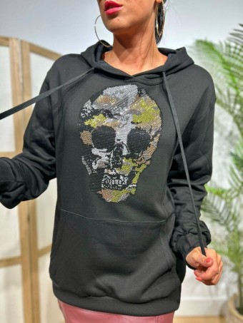 Sudadera Strass Calavera DAMAGE Negro HEVE