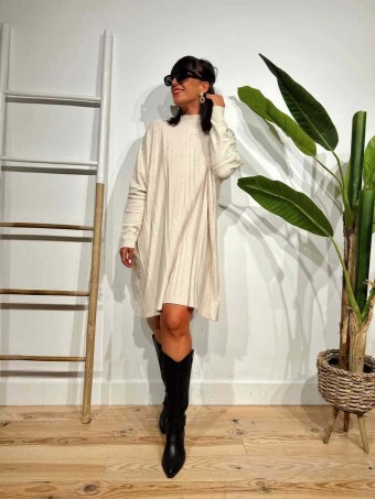 Vestido Punto Oversize KIMMY Beige HEVE