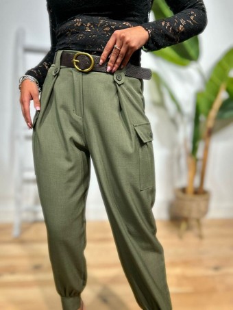 Pantalón Cargo Cinturón WOOZIE Verde Militar HEVE