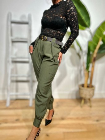 Pantalón Cargo Cinturón WOOZIE Verde Militar HEVE