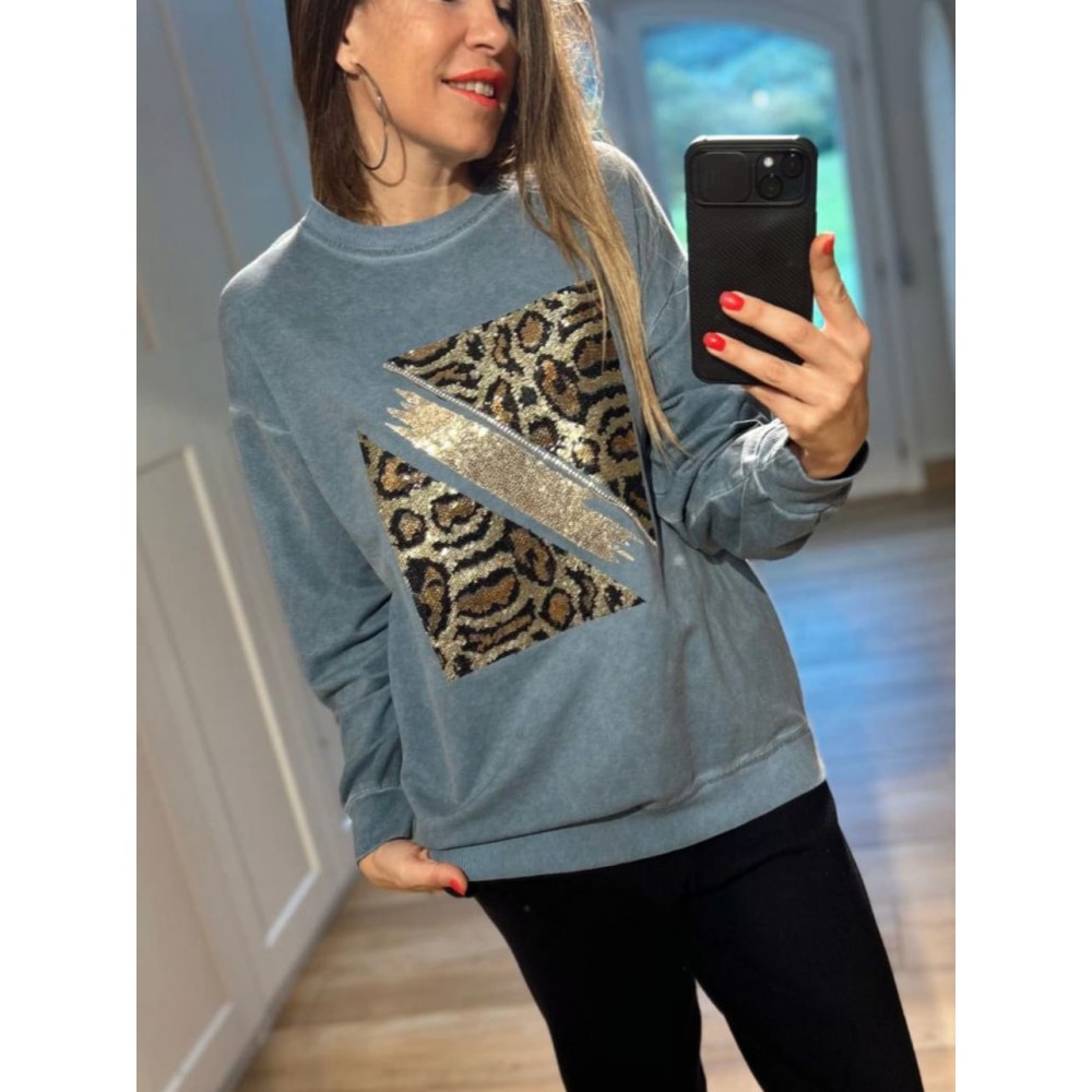 Sudadera Algodón Strass PRINT DIAMOND Azul HEVE