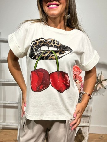 Camiseta Algodón CHERRY PRINT Blanco HEVE